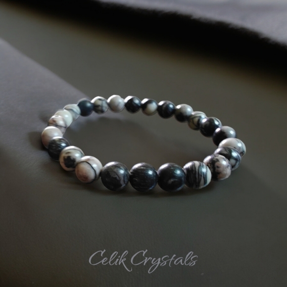 Black Spider Web Jasper Bracelet 8mm Natural Stones Unisex Healing Stret… - Picture 2 of 5